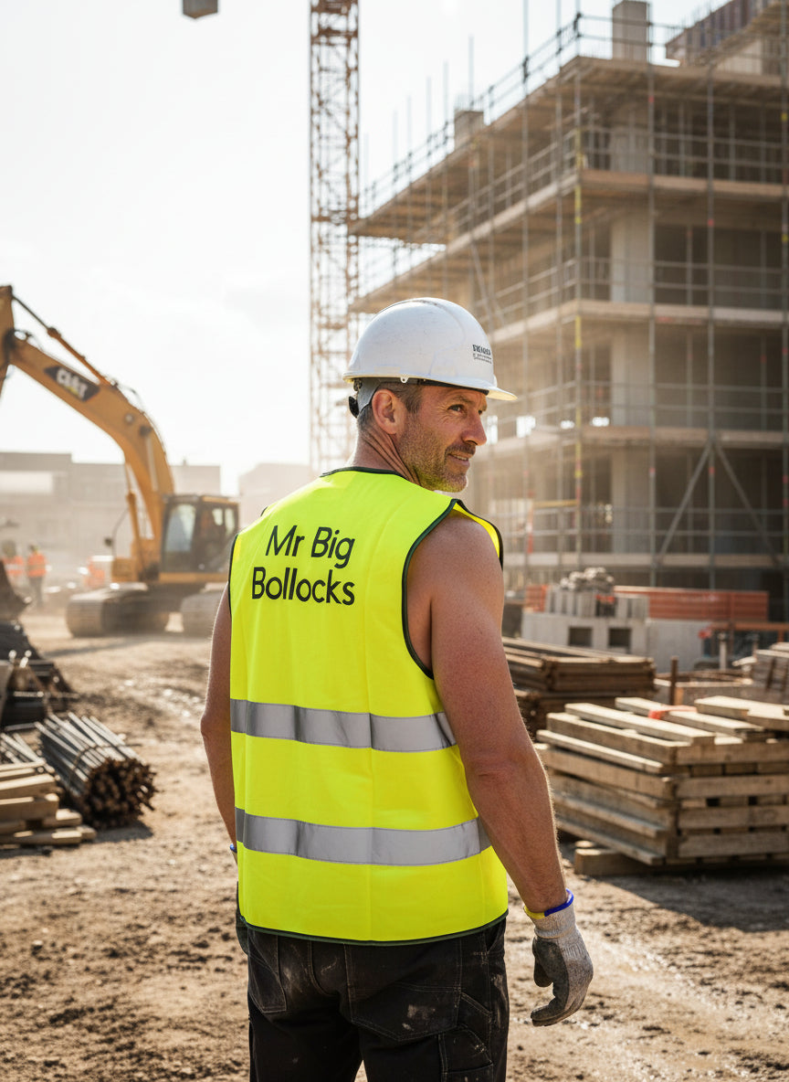 Funny men's hi-vis jacket - personalized high-visibility workwear with humorous slogan